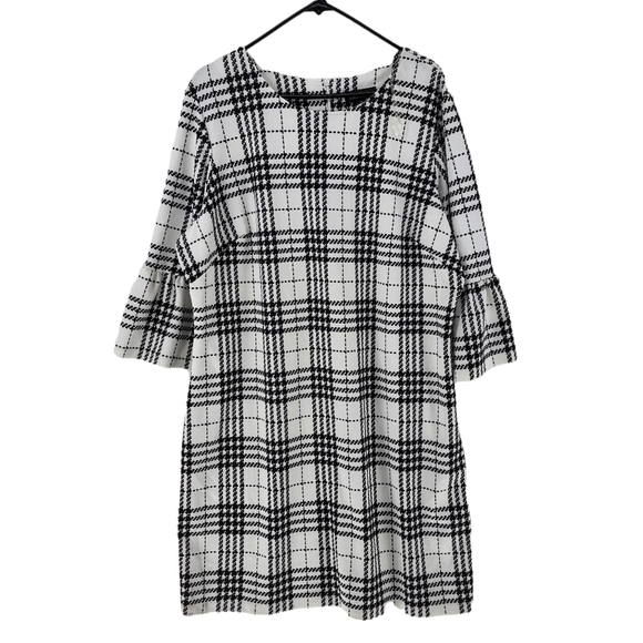 Violet B Women's Scoop Neck Houndstooth Ruffled Cuff Sleeve Dress - 2X - Picture 1 of 7